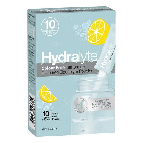 Hydralyte Electrolyte Powder Colour Free Lemonade 4.9g x 10 Pack