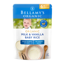 Load image into Gallery viewer, Bellamy&#39;s Organic Milk &amp; Vanilla Baby Rice Cereal 6+ Months 125g