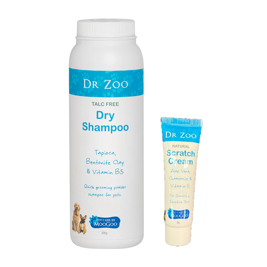 Dr Zoo by MooGoo Talc Free Dry Shampoo 200g (Expiry 01/2026) + BONUS Natural Scratch Cream 8g - Special Bundle