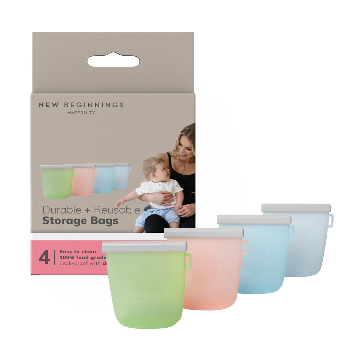 New Beginnings Silicone Reusable Storage Bags 4 Pack