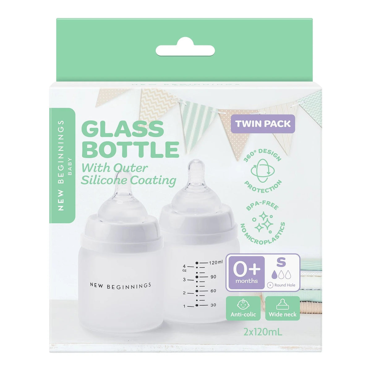 New Beginnings Glass Bottle With Outer Silicone Coating Twin Pack