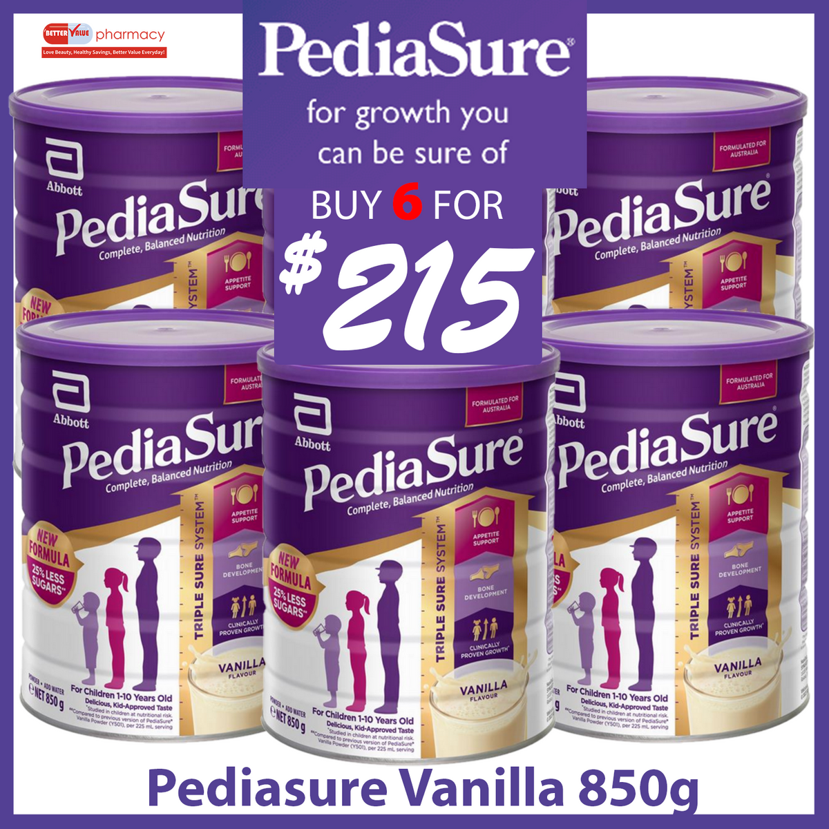 Pediasure Vanilla 6 x 850g - Special Bundle (Expiry 08/2025)