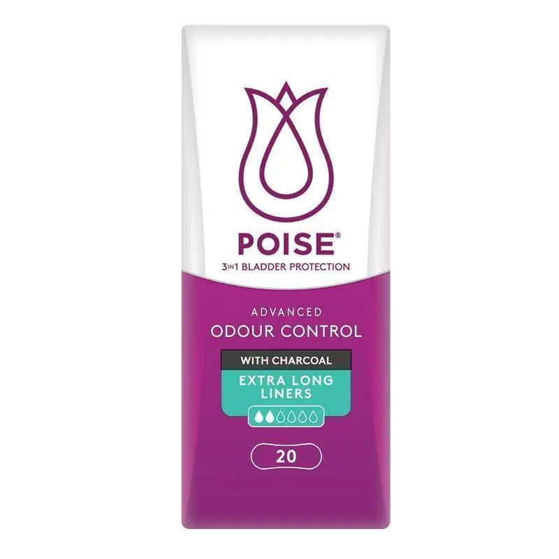 Poise Incontinence Liners Extra Long with Charcoal 20 Pack
