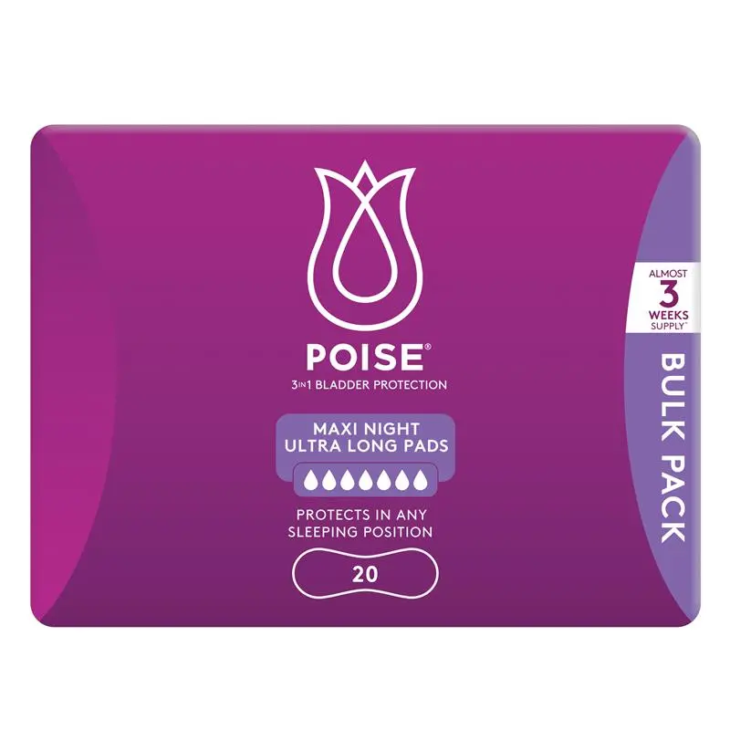 Poise Incontinence Pads For Bladder Leaks Maxi Night Ultra Long 20 Pack