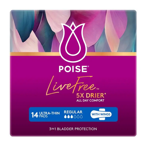 Poise LiveFree Incontinence Pads Regular 14 Pack