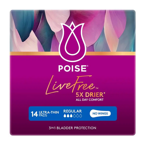 Poise LiveFree Incontinence Pads Regular 14 Pack