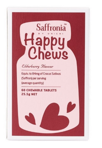 Unichi Saffronia Happy Chews Elderberry Flavour 2 x 60 Chewable Tablets