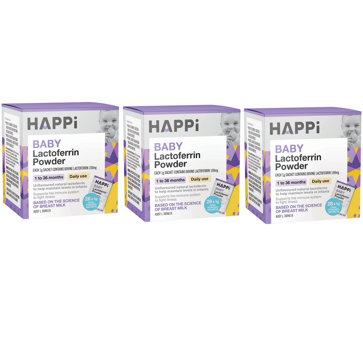 Happi Baby Lactoferrin Powder 1 to 36 Months 3 x 1g x 28 Sachets - Special Bundle
