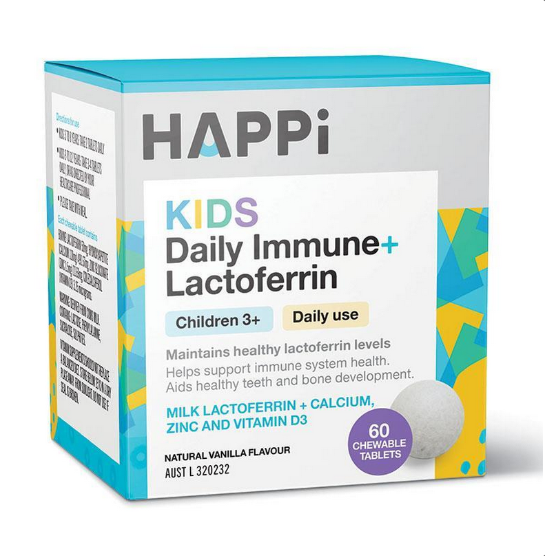 Happi Kids Daily Immune + Lactoferrin Chewable 60 Tablets (expiry 6/24)