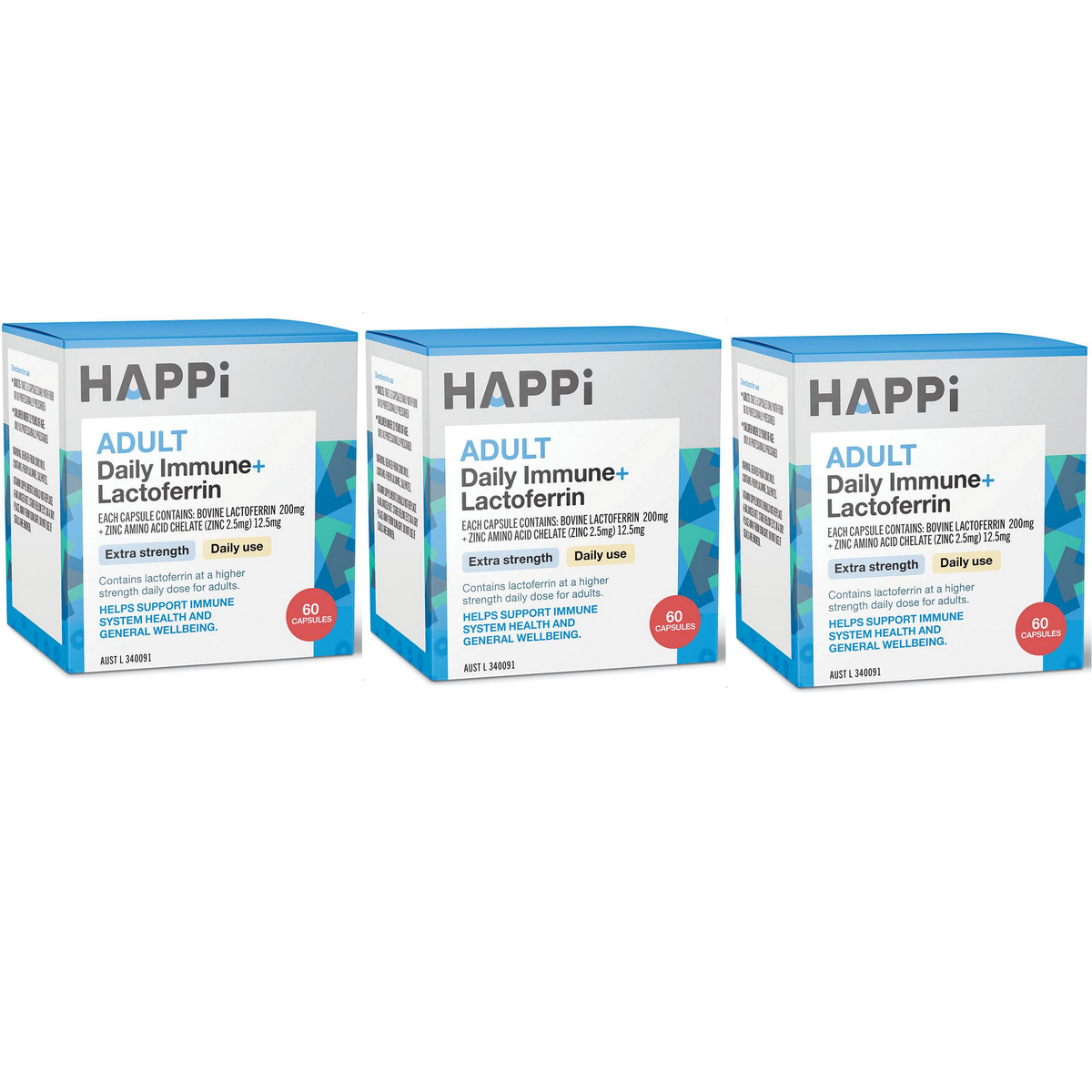 Happi Adults Daily Immune + Lactoferrin 3 x 60 Capsules - Special Bundle