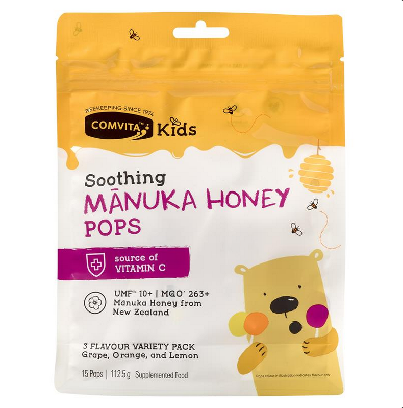 COMVITA Kids Soothing Manuka Honey Pops 3 Flavours Variety Pack 15 Pops