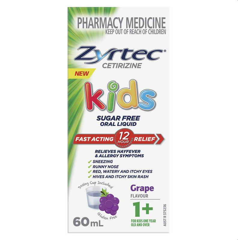 Zyrtec Kids Fast Acting Allergy & Hayfever Relief Grape Flavour Oral Liquid 60mL (LIMIT of ONE per ORDER)