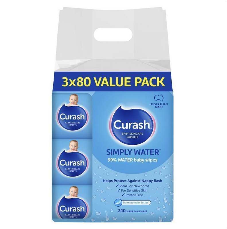 Curash Babycare Simply Water Wipes 3 x 80