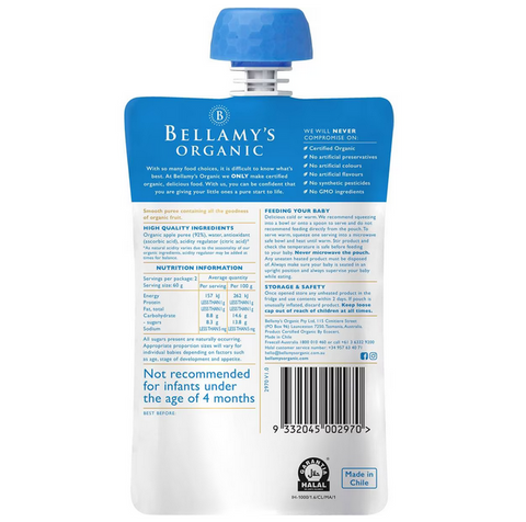 Bellamy's Organic Apple Puree 4+ Months 120g