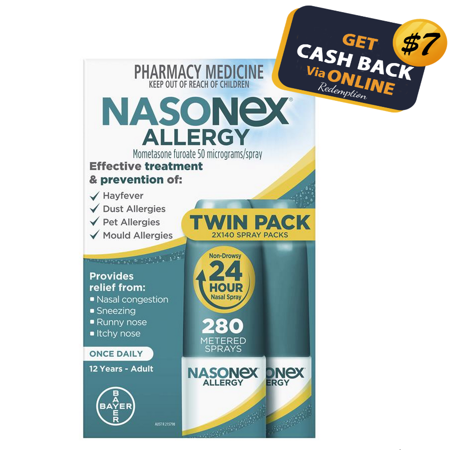 Nasonex Allergy Non-Drowsy 24 Hour Nasal Spray Twin Pack 2 x 140 Sprays (Limit ONE per Order)