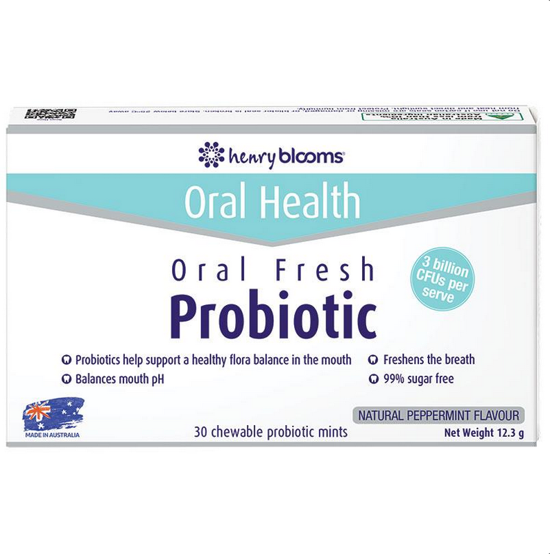 Henry Blooms Oral Fresh Probiotic 30 Chewable Mint Tablets