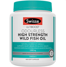 Load image into Gallery viewer, SWISSE Ultiboost Odourless High Strength Wild Fish Oil 1500mg 400 Capsules