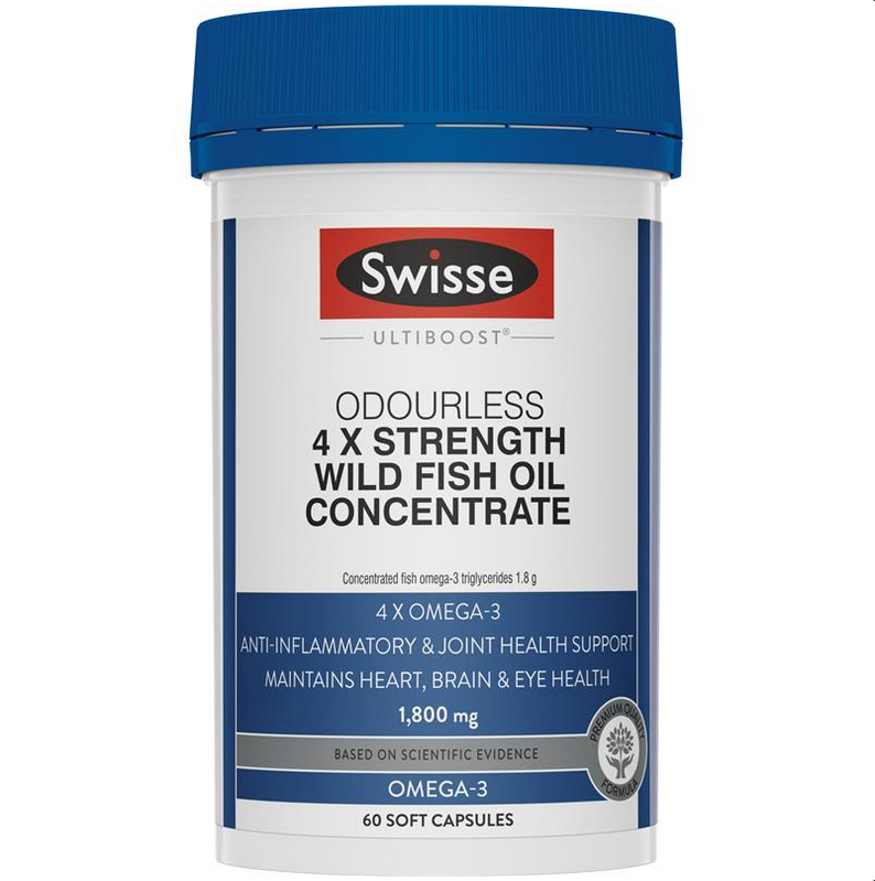 Swisse Ultiboost Odourless 4 x Strength Wild Fish Oil Concentrate 60 Capsules (ships April )