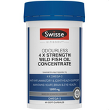 Swisse Ultiboost Odourless 4 x Strength Wild Fish Oil Concentrate 60 Capsules (Ships May )