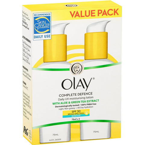Olay Complete Defence Daily UV Moisturising Lotion With Aloe and Green Tea Extract 2 x 75mL Pack