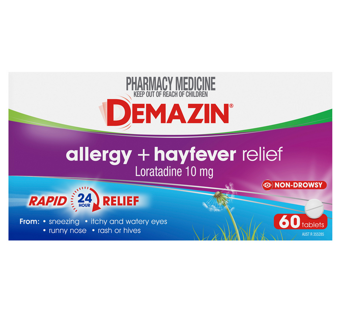 Demazin Allergy + Hayfever Relief Non-Drowsy 60 Tablets (Limit ONE per Order)