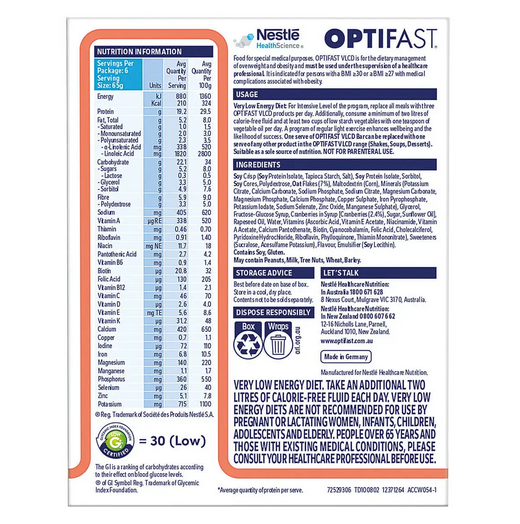 OPTIFAST VLCD Bar Cereal - 6 x 65g Bars 390g