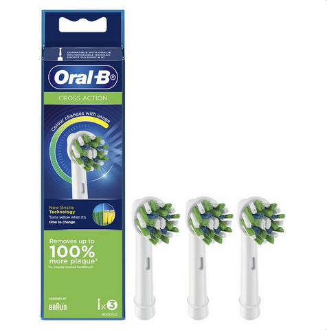 Oral B Power Toothbrush Cross Action Refills White 3 Pack