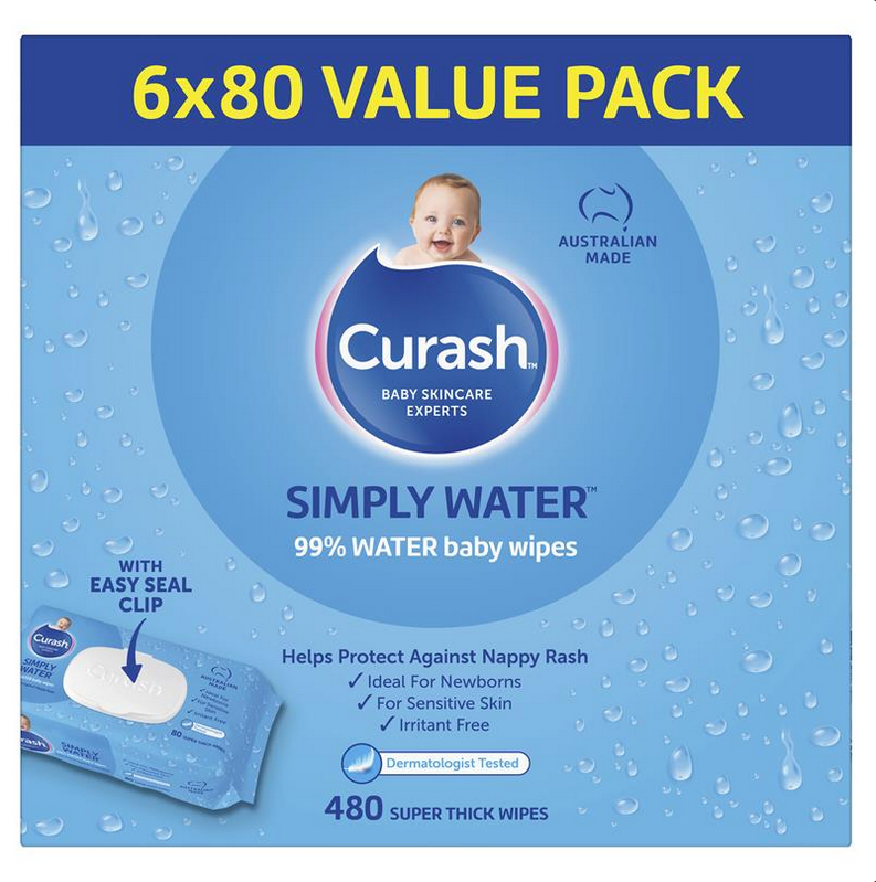 Curash Simply Water Wipes 6 x 80 Packs