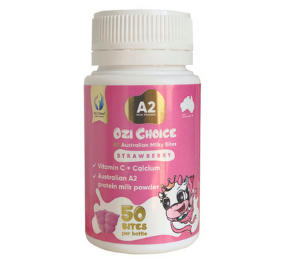 Ozi Choice A2 Australian Milky Bites Calcium + Vitamin C Strawberry Flavour 50 Bites
