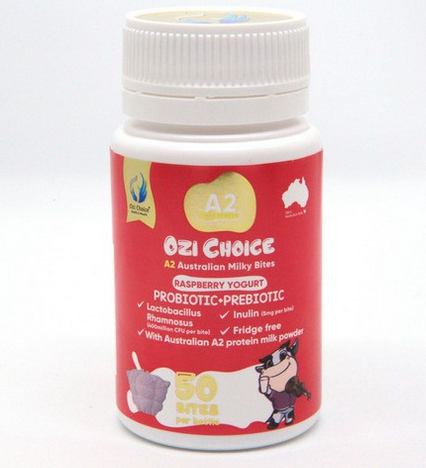 Ozi Choice A2 Australian Milky Bites Probiotics Raspberry Yogurt Flavour 50 Bites