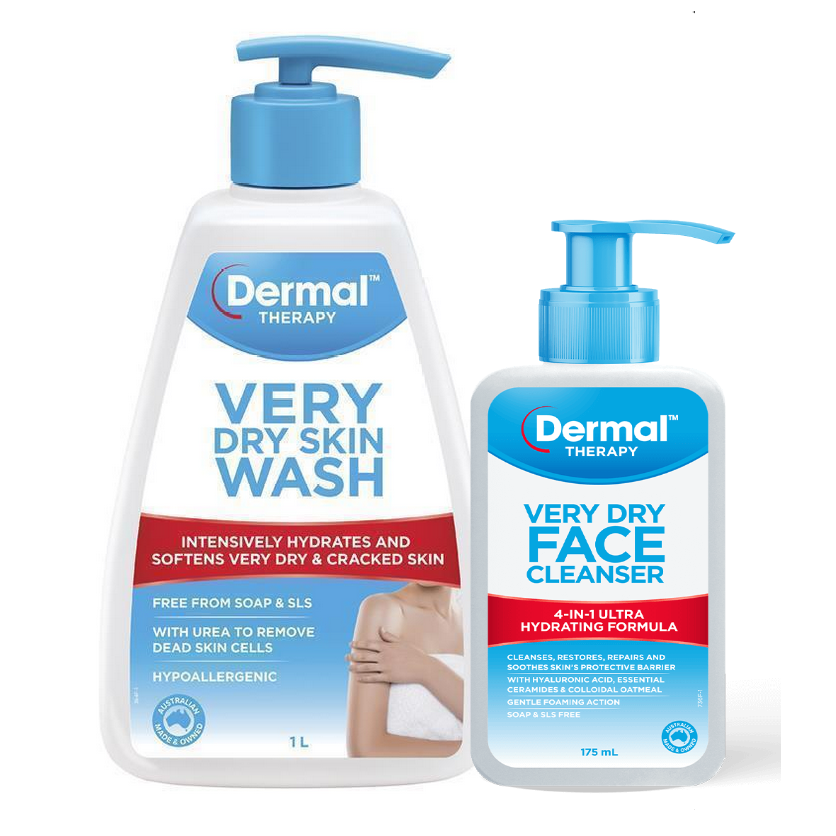 Dermal Therapy Very Dry Skin Wash 1L + Very Dry Face Cleanser 175mL - Special Bundles