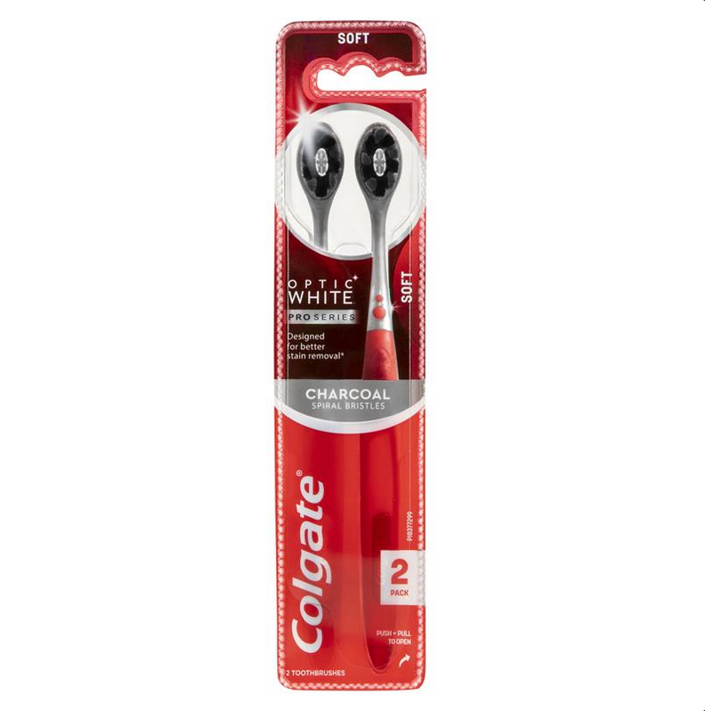 Colgate Toothbrush Optic White Pro Series Charcoal Bristles Soft 2 Pack