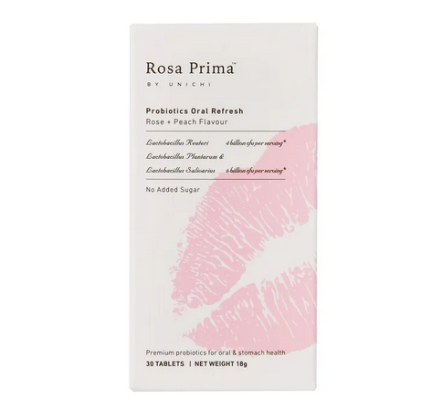 Unichi Rosa Prima Probiotics Oral Refresh Rose + Peach Flavour 30 Tablets