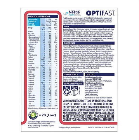 OPTIFAST VLCD Bar Berry Crunch - 6 Pack 65g Bars 390g