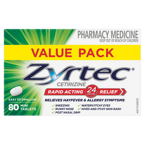 Zyrtec Allergy & Hayfever Relief Rapid Acting 80 Mini Tablets (LIMIT of ONE per Order)