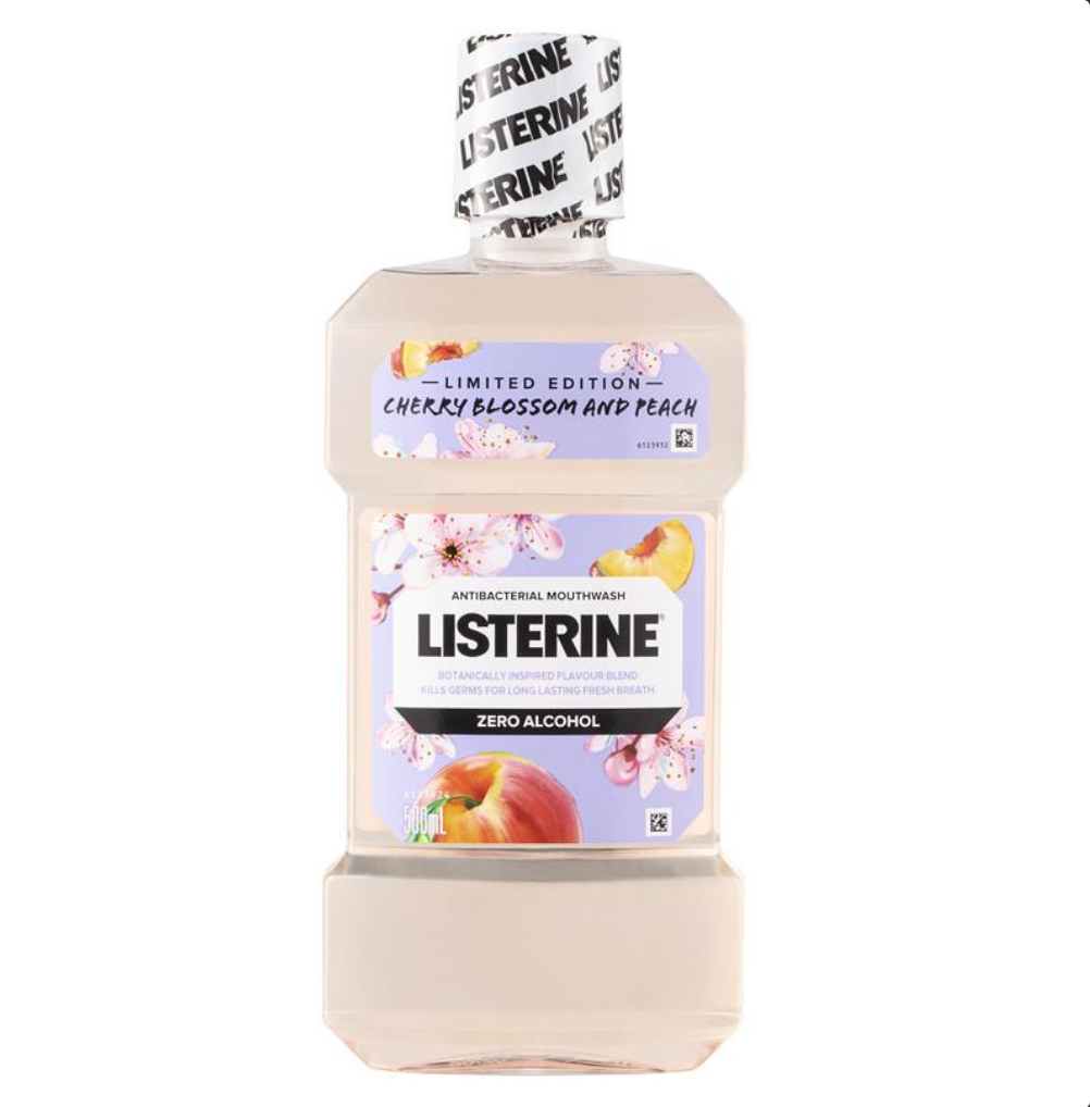 Listerine Zero Alcohol Antibacterial Mouthwash Limited Edition Cherry Blossom and Peach 500mL