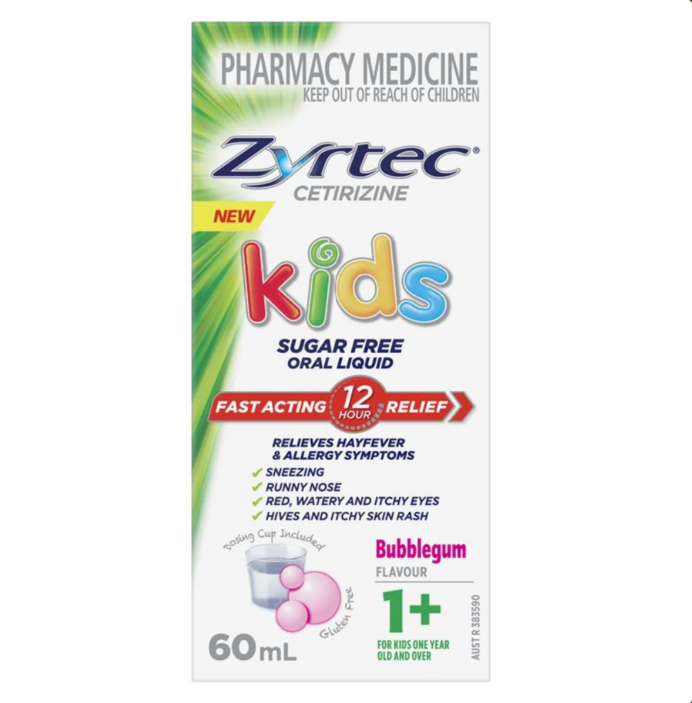 Zyrtec Kids Antihistamine Allergy & Hayfever Oral Liquid Bubblegum 60mL (LIMIT of ONE per ORDER)