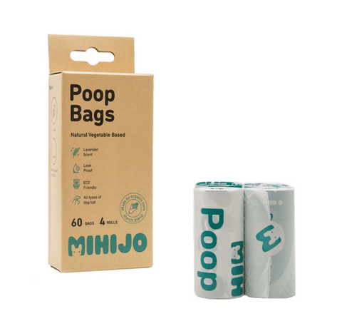 Mihijo Poop Bags Natural Vegetable Based 60 Bags