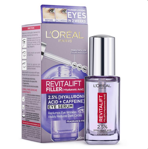 L'Oreal Paris Revitalift Filler 2.5% Hyaluronic Acid + Caffeine Eye Serum 20mL