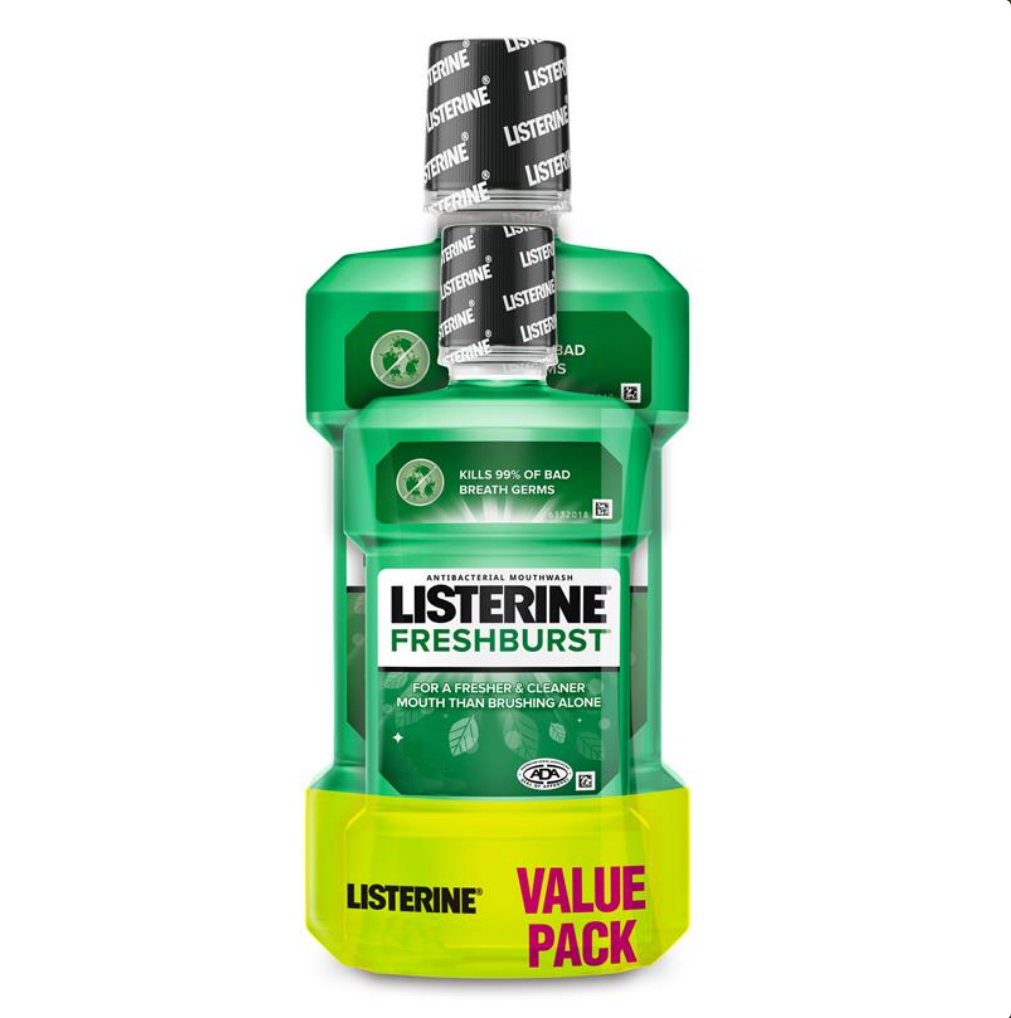 Listerine Mouthwash Fresh Burst 1 Litre + 250mL Value Pack