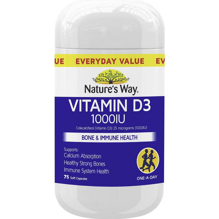 Nature's Way Vitamin D3 1000IU Bone & Immune Health 75 Soft Capsules