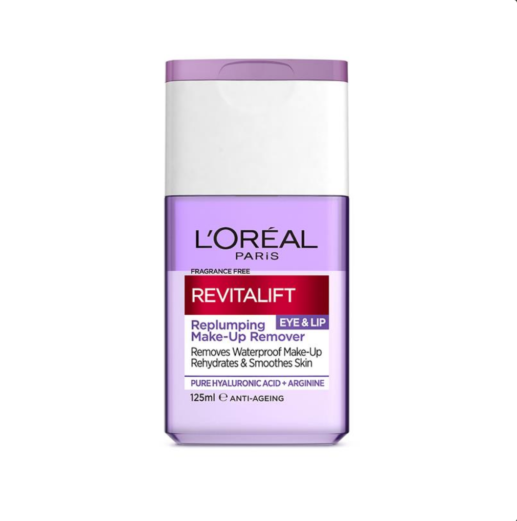 L'Oreal Paris Revitalift Filler Hyaluronic Acid Fragrance Free Plumping Eye & Lip Waterproof Makeup Remover Sensitive 125mL