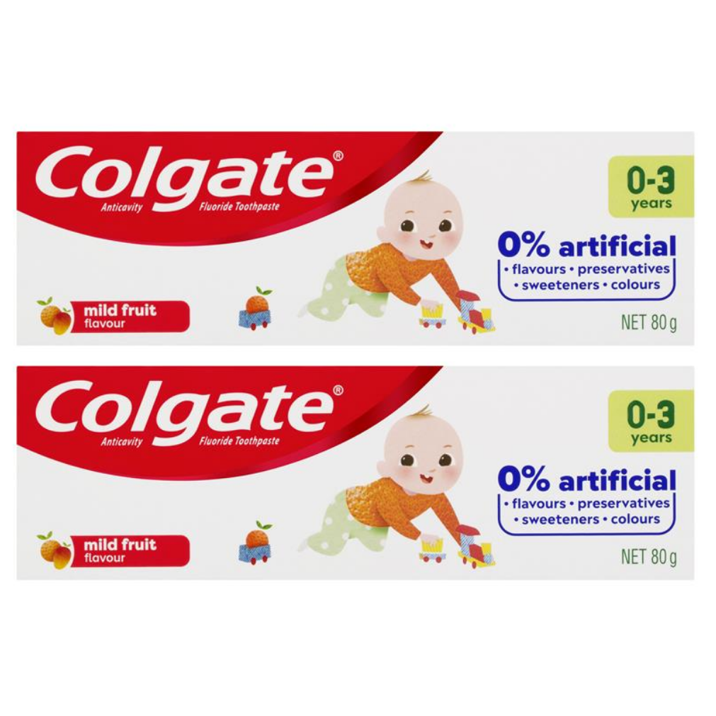 Colgate Kids Anticavity Fluoride Toothpaste 0-3 Years Mild Fruit Flavour 2 x 80g - Special Bundles