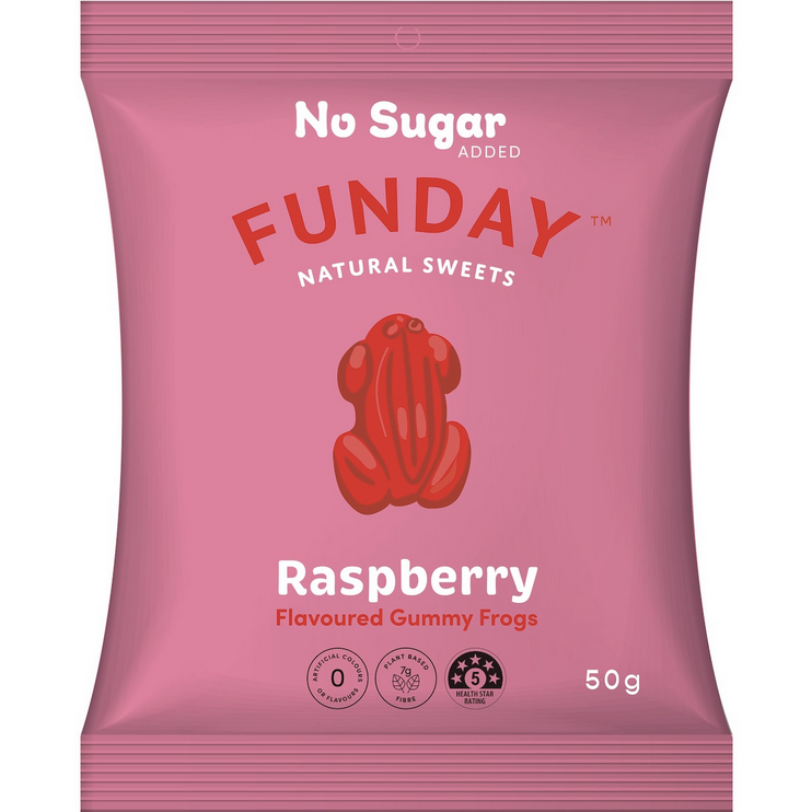 Funday Natural Sweets No Sugar Added Raspberry Flavoured Gummy Frogs 50g