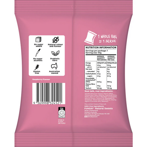 Funday Natural Sweets No Sugar Added Raspberry Flavoured Gummy Frogs 50g