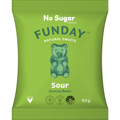 Funday Natural Sweets No Sugar Added Vegan Sour Gummy Bears 50g