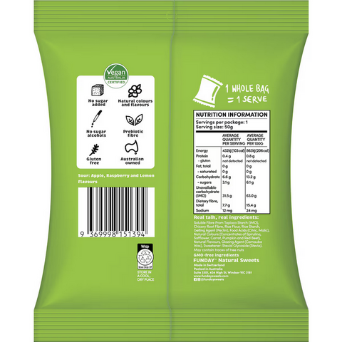 Funday Natural Sweets No Sugar Added Vegan Sour Gummy Bears 50g
