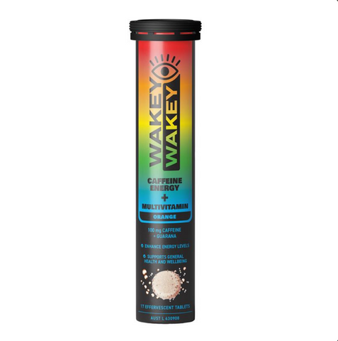 Wakey Wakey Caffeine PLUS Multivitamin Effervescent Orange Flavour 17 Tablets