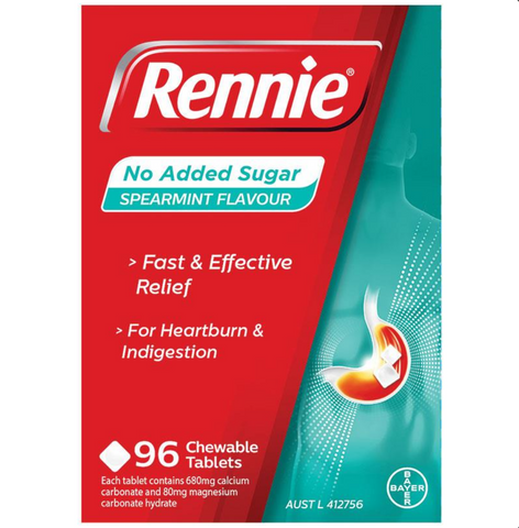 Rennie No Added Sugar Spearmint 96 Tablets