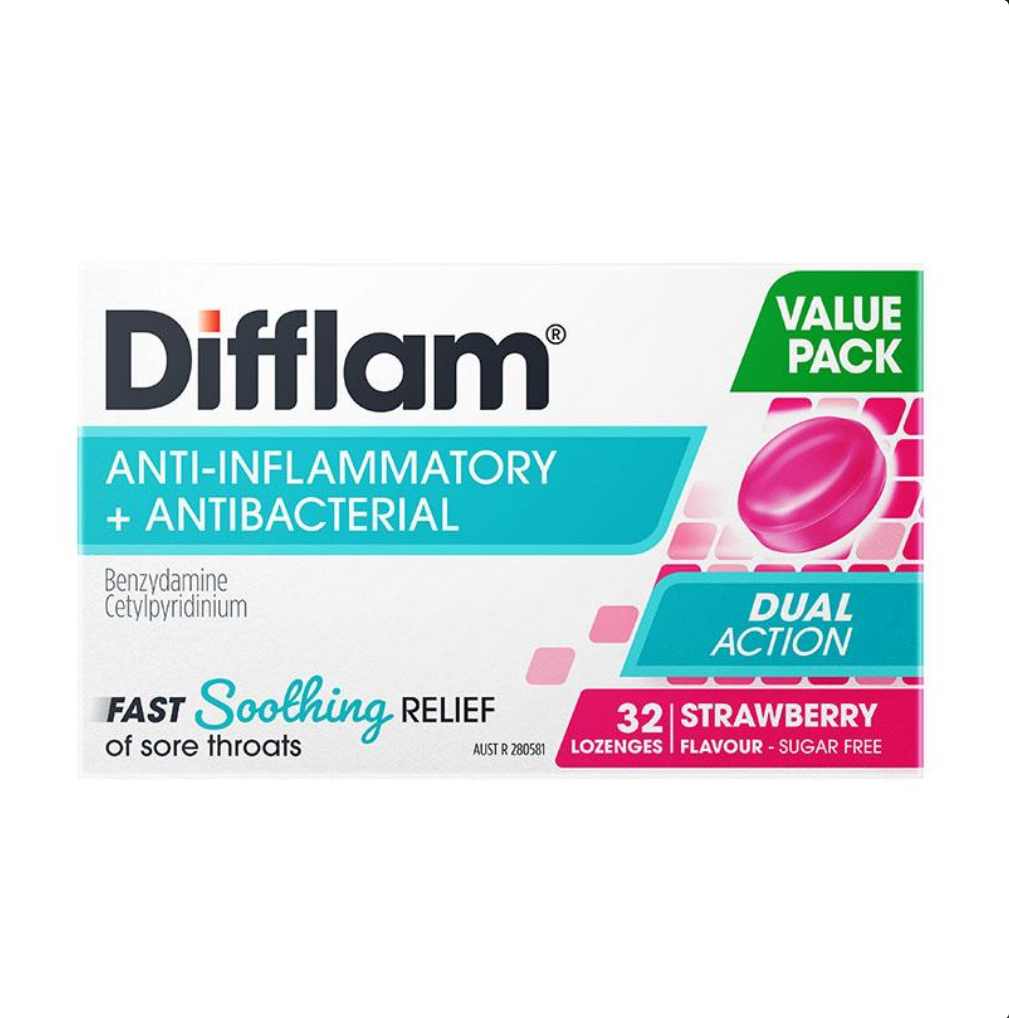 Difflam Dual Action Strawberry 32 Lozenges